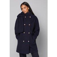 Wallis Women's Double Breasted Scarf Detail Coat in Navy | Size: 18