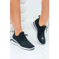 Love Lemonade Women's Crystal Stretch Comfort Wedge Trainers in Black | Size: 4