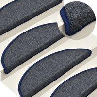 Berkfield Home Carpet Stair Treads 15 pcs Dark Grey & Blue 56x17x3 cm | Size: Medium