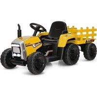 Costway 12V Kids Ride On Tractor with Trailer Music in Yellow