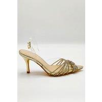 Miss Diva Women's Liz Diamante Embellished Sling Back Perspex Court Shoes in Gold | Size: 6