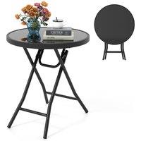 Costway Folding Glass Table Portable Patio Coffee Table w/Footpads-Black in Black