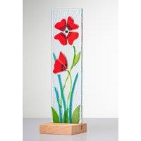 Sienna Glass Standing Decorative Flower Plaque Red