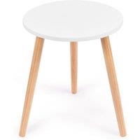 Costway Round Compact Coffee End Table Small Side Desk w/ Natural Wood Legs Modern Style in White