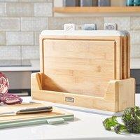 Cooks Professional Set of 4 Bamboo Index Chopping Boards with Stand & Food Type Tabs