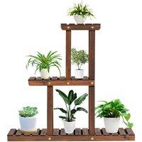 Costway Solid Wood Plant Stand 3-Tier Plant Pot Holder for Indoor & Outdoor in Brown