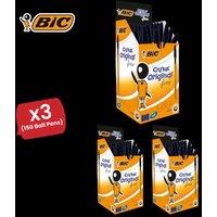 Bic CRISTAL FINE BALL POINT PEN BLACK - PACK OF 50 - 3 Packs