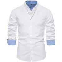 MODISHION Men's Casual Button-Down Shirt with Turn-Down Collar in White | Size: Medium