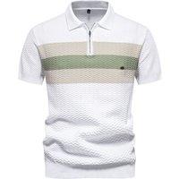 MODISHION Men's Casual Quarter Zip Turn Down Collar Short Sleeve Polo Shirts in White | Size: Medium