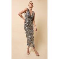 Little Mistress Women's Silver Sequin Knot Detail Midaxi Dress | Size: 8