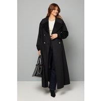 Wallis Women's Elastic Cuff Collar Detail Maxi Coat in Black | Size: 16
