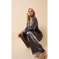 Little Mistress Women's Grey Satin Wide Leg Trousers | Size: 8