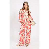 Little Mistress Women's Coral Geo Print Satin Trousers | Size: Small