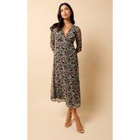 Little Mistress Women's Saffron & Amber Animal Print Mesh Midi Dress in Brown | Size: 10