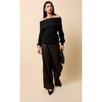 Little Mistress Women's Chocolate Animal Texture Satin Wide Leg Trousers | Size: 14