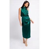 Little Mistress Women's Green Satin Drape Midaxi Skirt in Dark Green | Size: 12