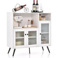 Costway Kitchen Side Cabinet Wooden Buffet Sideboard Cupboard w/ Tempered Glass Doors in White