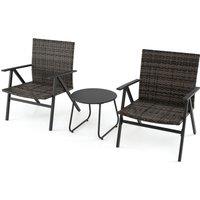 Costway 3PCS Patio Bistro Set Metal Frame Leisure Armchair & Table Set in Black
