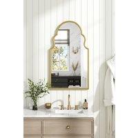 H&O Direct Irregular Curved Metal Frame Decorative Wall Mounted Mirror, 51cm W x 2cm D x 89cm H in Gold | Size: 51 cm W x 2 cm D x 89 cm H