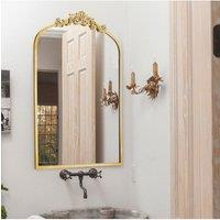 Living and Home 60cm W x 89.5cm H Vintage-Inspired Gold Floral Carved Metal Framed Arch Accent Wall Mirror | Size: 60 cm W x 89.5 cm H