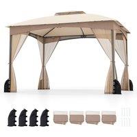 Costway 365 x 300 cm Patio Gazebo Soft Top Double Roof Canopy w/4 Sandbags in Beige