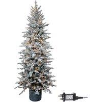 Shatchi 4Ft/1.2m Pre Lit Piedmont Pine Snow Flocked Christmas Tree with 90 Warm White LED in Grey | Size: 4ft