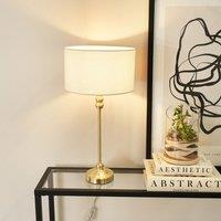 ValueLights Maggie Gold Metal Candlestick Table Lamp with Fabric Drum Shade & LED Bulb in White