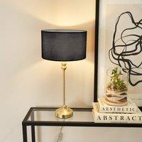 ValueLights Maggie Gold Metal Candlestick Table Lamp with Fabric Drum Shade & LED Bulb in Black