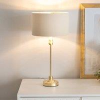 ValueLights Maggie Gold Candlestick Table Lamp with Fabric with Gold Inner Lamp Shade & Bulb in Natural