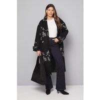 Wallis Women's Floral Three Button Collared Coat in Black | Size: 16