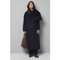 Wallis Women's Double Breasted Twill Scarf Detail Coat in Navy | Size: 16