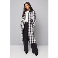 Wallis Women's Check Contrast Collar Trench Coat in Mono | Size: 14