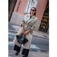 Gini London Women's Sage Green Double Breast Longline Belted Trench Coat | Size: 14