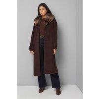 Wallis Women's Faux Fur Collar Tab Cuff Coat in Chocolate | Size: 14
