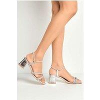 Miss Diva Women's Silas Diamante Embellished Wide Fit Block Heel Sandals in Silver | Size: 5