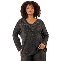 Roman Women's Curve Hotfix Knit Top in Black | Size: 22-24