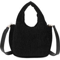 Fontanella Fashion Women's Cordella Small Pleated Velvet Quilted Top Handle HandBag in Black