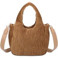 Fontanella Fashion Women's Cordella Small Pleated Velvet Quilted Top Handle HandBag in Light Brown
