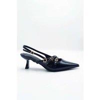 Miss Diva Women's Azzura Pointed Toe 3 Strap Buckle Detail Slingback Court Shoes in Black | Size: 5