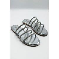 Miss Diva Women's Sirra Diamante Embellished 4 Strap Sliders in Silver