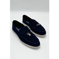 Miss Diva Women's Tonya Charm Detail Slip-On Faux Suede Loafers in Black | Size: 6