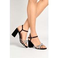 Miss Diva Women's Marina Diamante Embellished Knot Band Faux Suede Sandals in Black | Size: 5