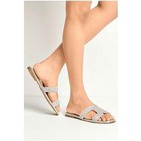 Miss Diva Women's Hera Diamante Embellished Cut-Out Sliders in Silver | Size: 5