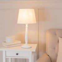 ValueLights Victoria White Wood Traditional Stem Table Lamp with Fabric Tapered Shade