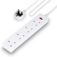 Geepas 4 Gang Extension Lead, 2M Cable with Neon Indicator Light in White