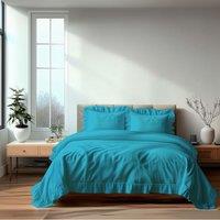 Snug City Duvet Cover & Pillowcase Set Trendy Polycotton Frilled Design Linen in Teal | Size: Double