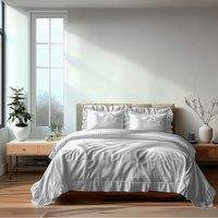 Snug City Duvet Cover & Pillowcase Set Trendy Polycotton Frilled Design Linen in White | Size: Super King