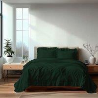 Snug City Duvet Cover & Pillowcase Set Trendy Polycotton Frilled Design Linen in Green | Size: Super King