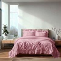 Snug City Duvet Cover & Pillowcase Set Trendy Polycotton Frilled Design Linen in Pink | Size: Super King
