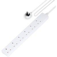 Geepas 6 Gang Extension Lead, 2M Cable Wall Mountable & Multi Socket Mains Strip in Off-White